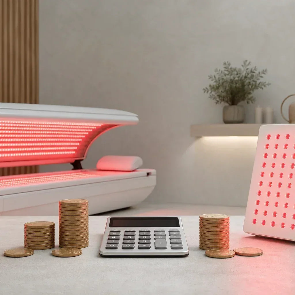 Red light therapy cost comparison with a clinic bed and home panel