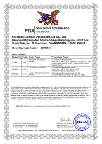 FDA DRLM device registration certificate for LED red light therapy devices, including lamps, masks, and pads