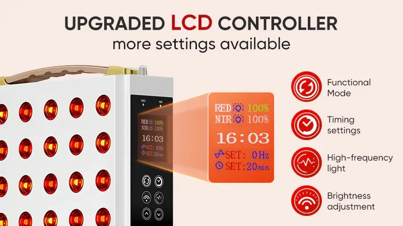 Upgraded LCD controller for red light therapy panel with adjustable timer, brightness, and frequency settings