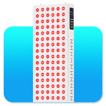 High-power red light therapy LED panel with digital control against blue background
