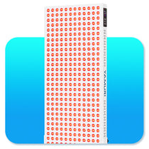High-power LED red light therapy panel with digital display on a blue gradient background