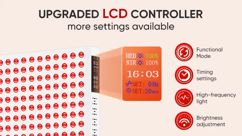 Upgraded LCD controller for red light therapy panel with timer, brightness, and frequency settings