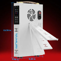White red light therapy panel with digital display, adjustable stand, and cooling fan, 13.78 inches tall