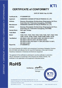 RoHS certified red light therapy device compliance certificate for Yamuri models