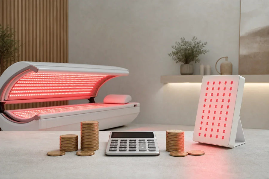 Red light therapy cost comparison with a clinic bed and home panel