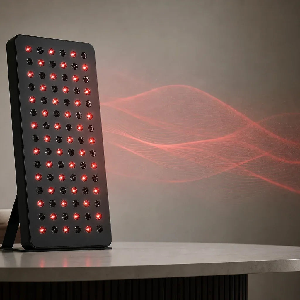 Near-infrared therapy panel with a subtle 850 nm wavelength visualization