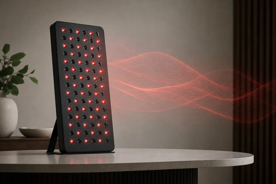 Near-infrared therapy panel with a subtle 850 nm wavelength visualization