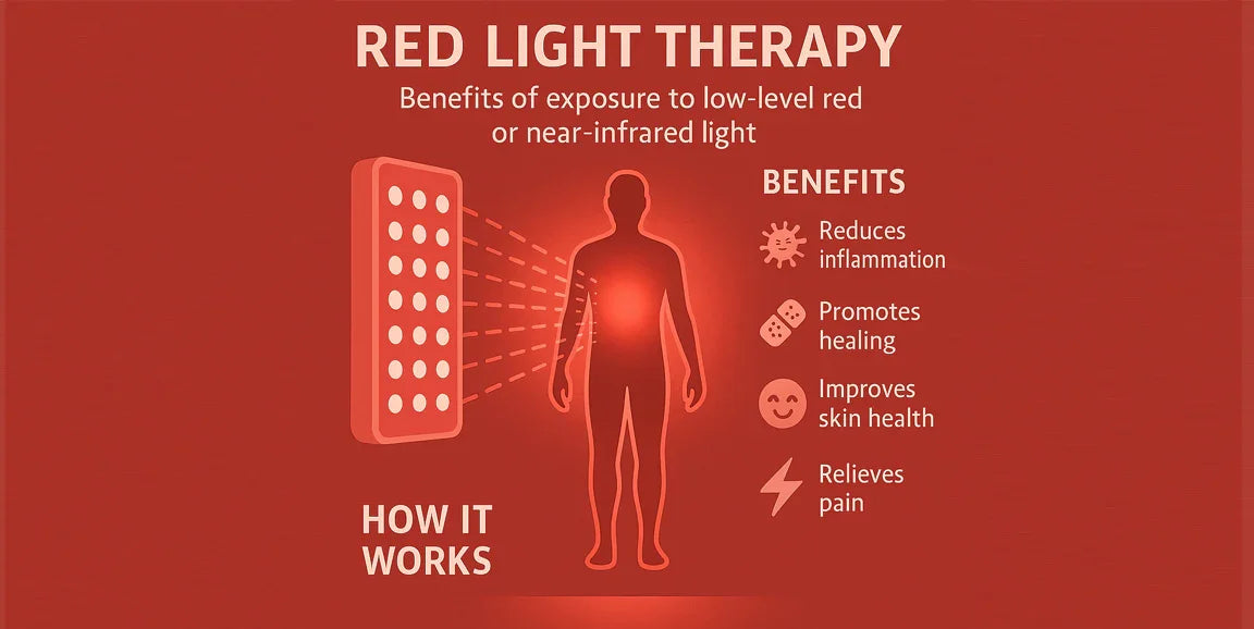 Red light therapy panel emitting low-level red light to reduce inflammation, promote healing, and improve skin health