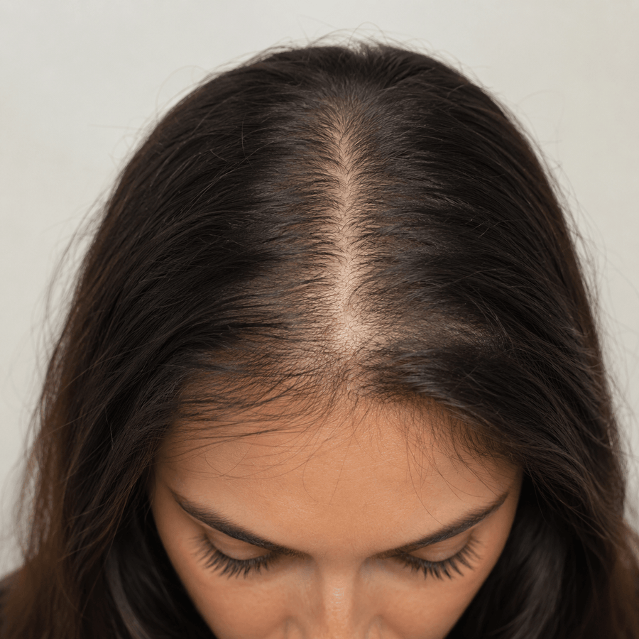Before image showing scalp and hairline appearance before a focused red light therapy routine