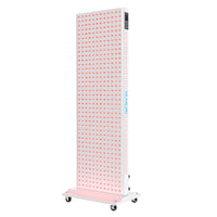 YA480-2W7 studio full-body red light therapy panel, front view with 480 illuminated LEDs and wheeled mobile stand