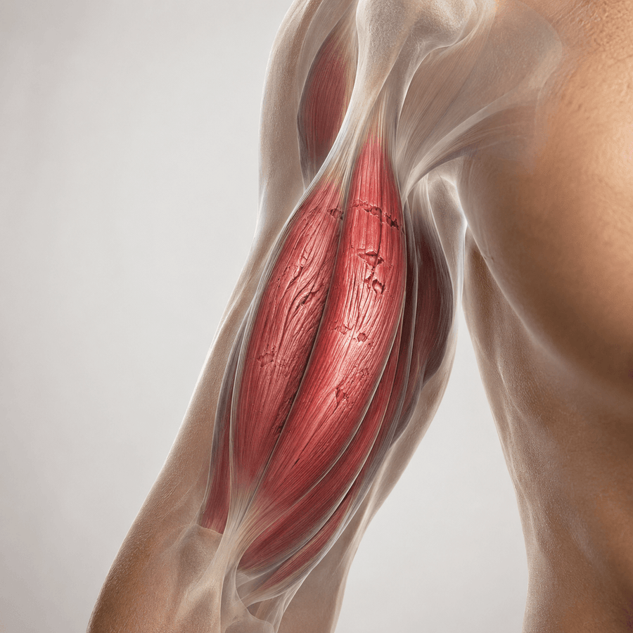 Before image showing post-workout muscle fatigue before a red and near-infrared light therapy routine